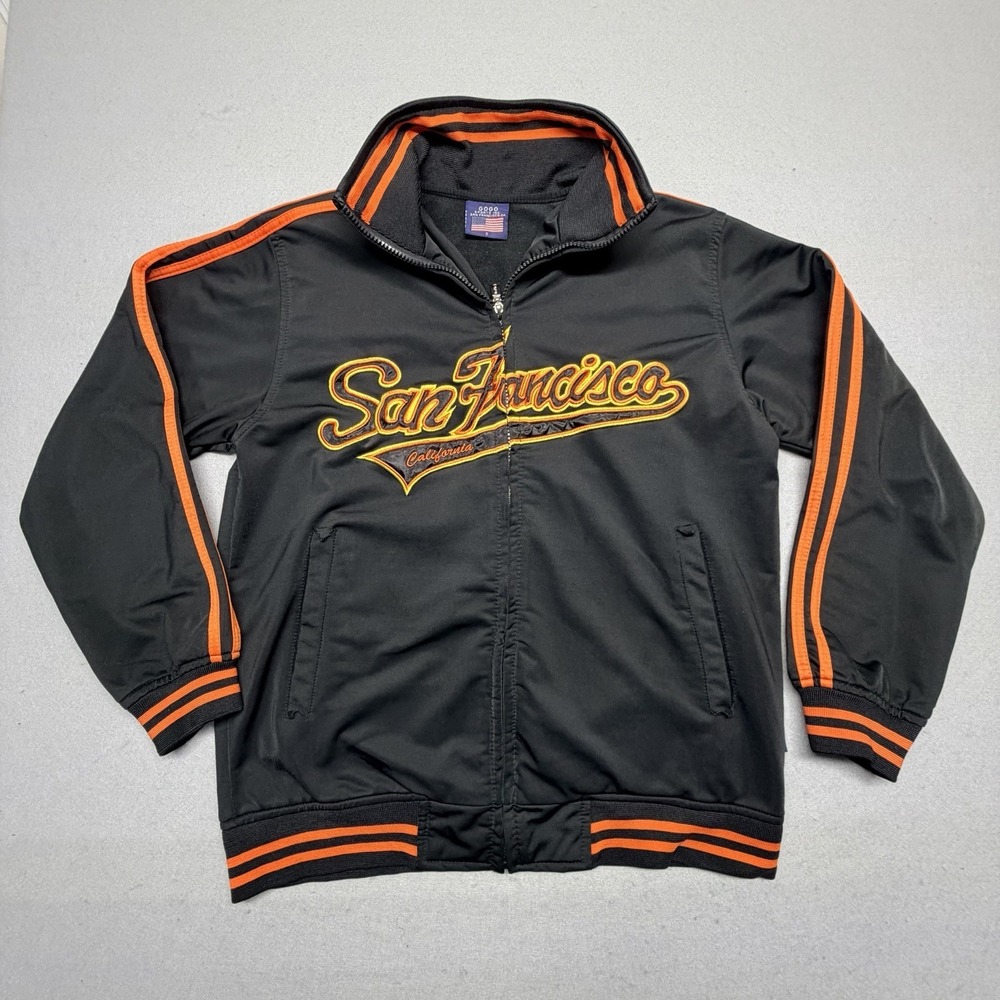 Vintage San Francisco Jacket Men's Black Orange Embroidered Fleece Lined S Small